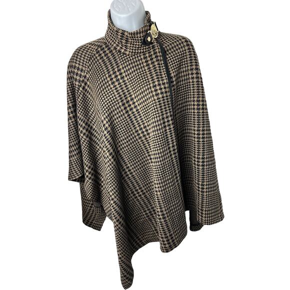 ANNE KLEIN High-Neck Plaid Sweater Cape One size - Picture 1 of 6